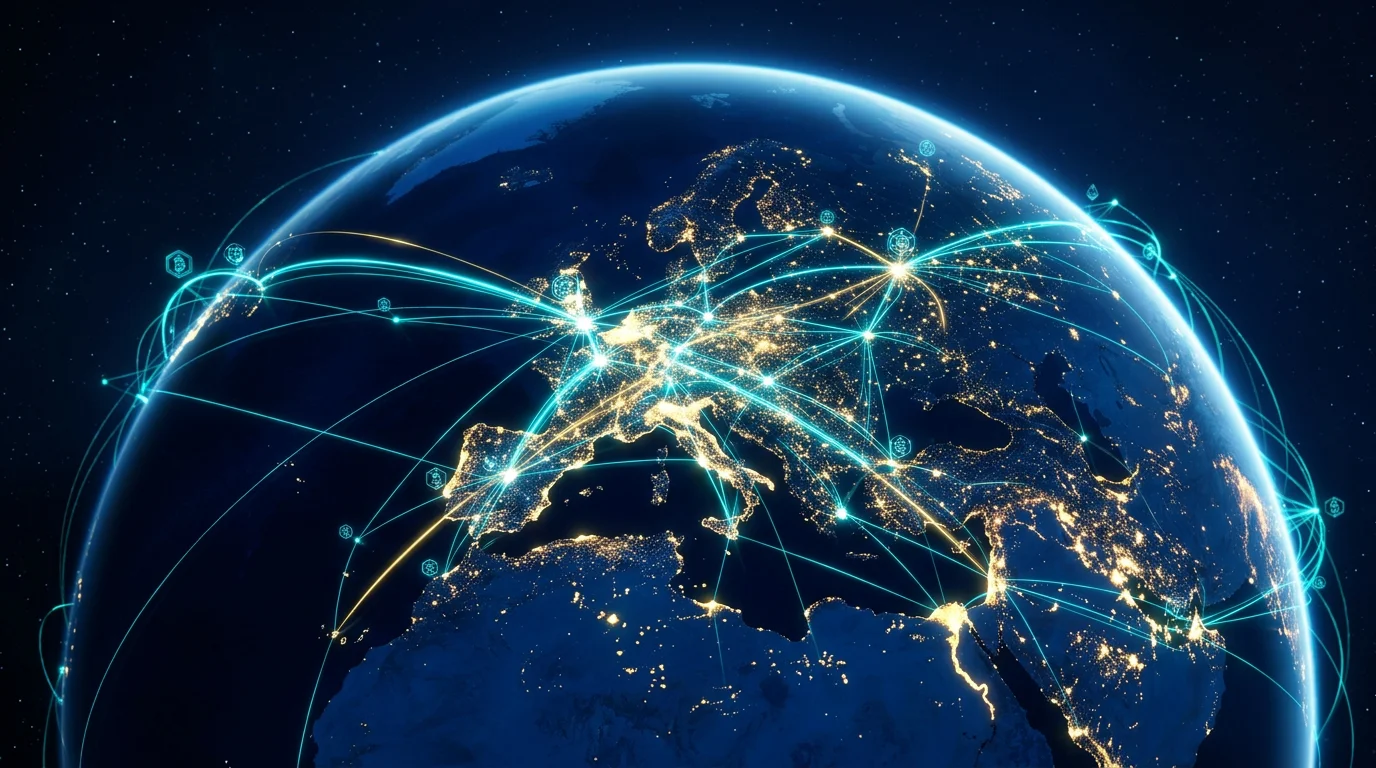 Marché crypto-gambling : globe terrestre illuminé avec connexions numériques et symboles crypto